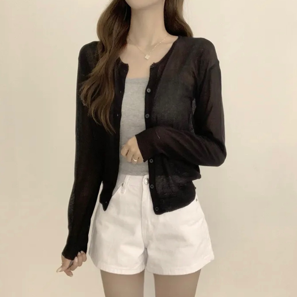 【優惠價現貨】韓國輕薄透視純色長袖外套（8色）