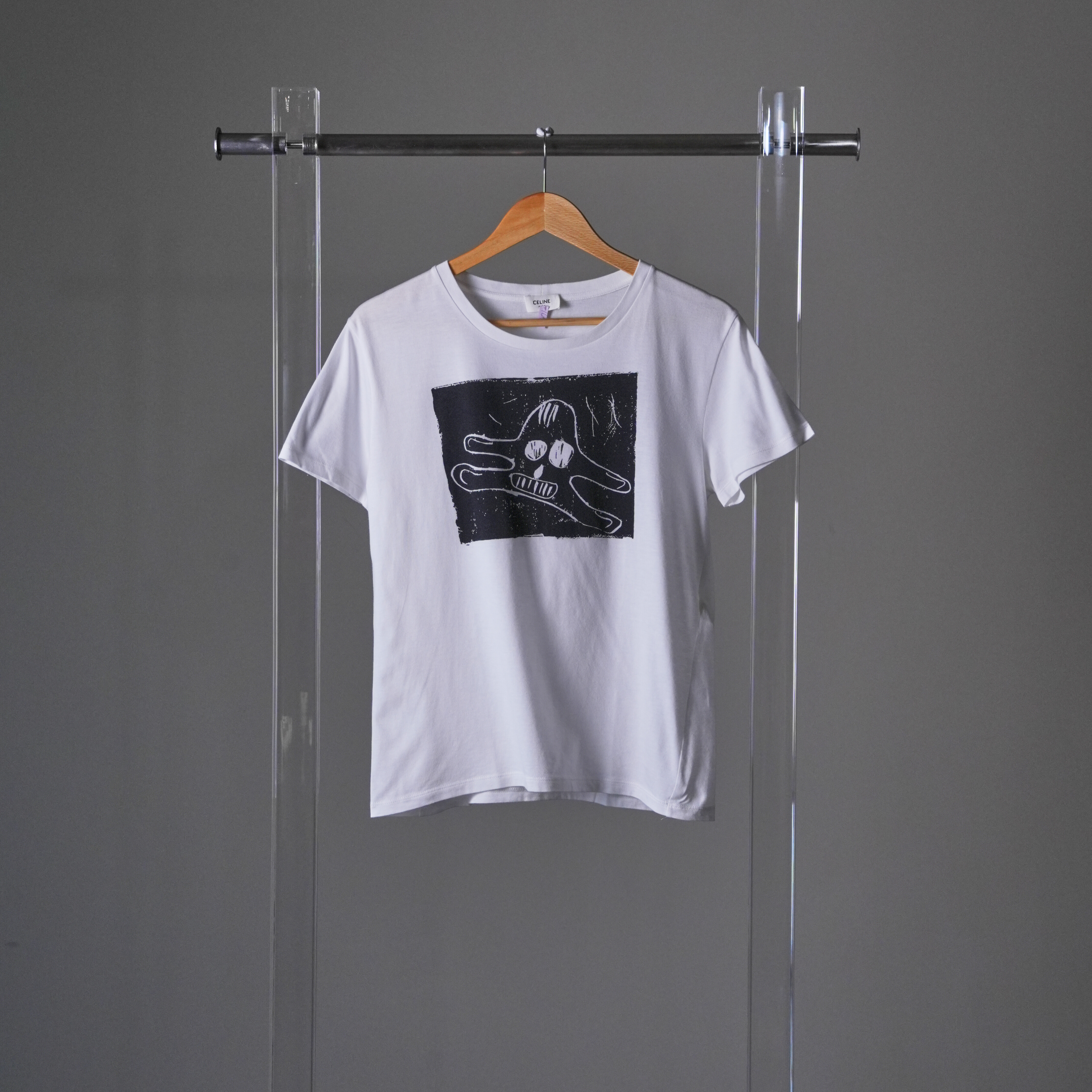 CELINE 白底黑色塗鴉短袖上衣