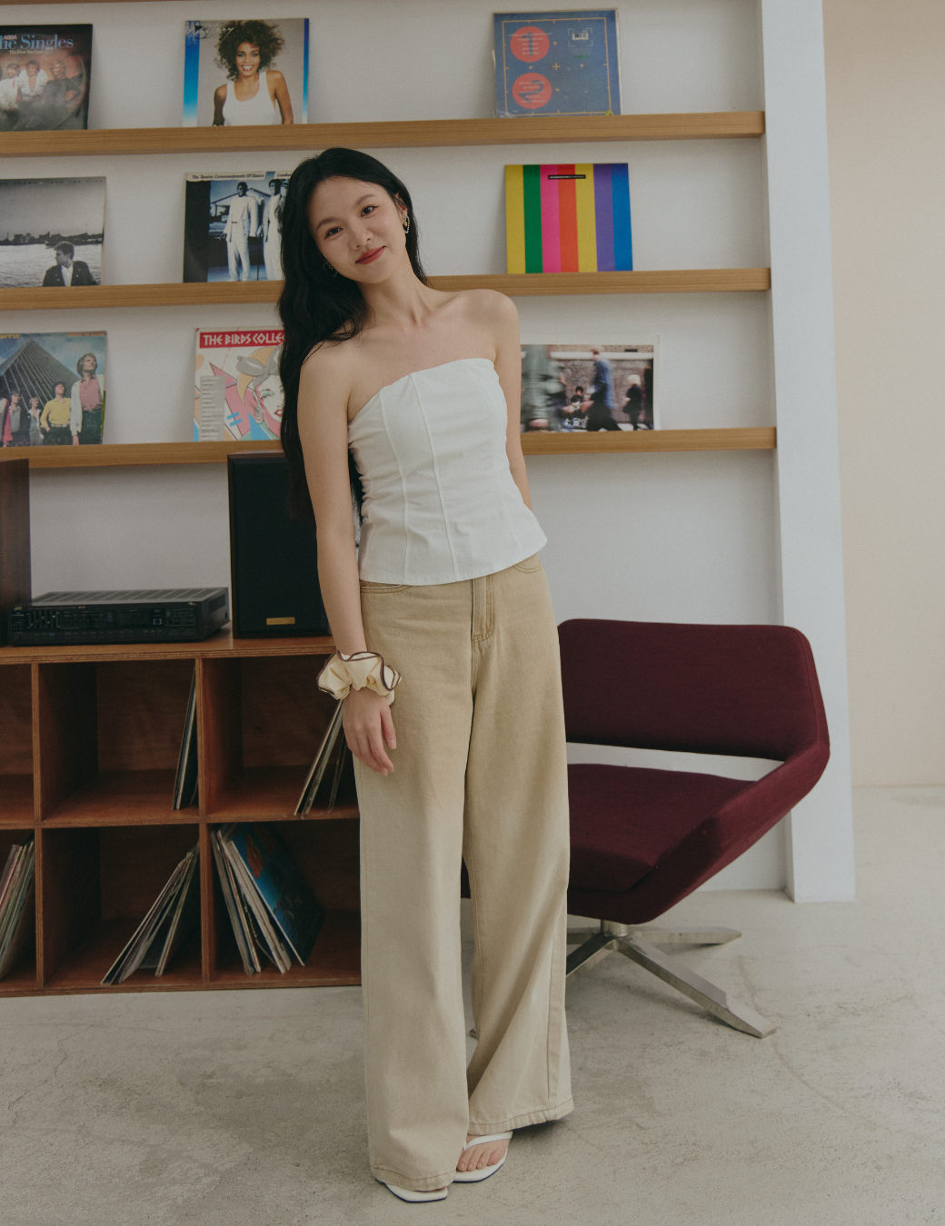 剪接小傘擺平口Bra Top（白色/3尺寸）