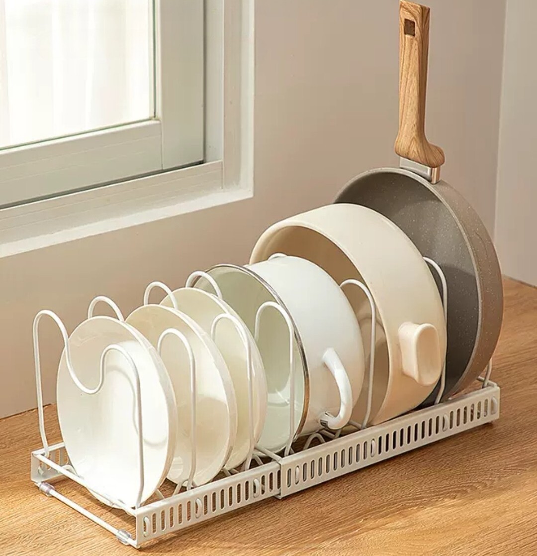 廚房用伸縮碗盤鍋具收納架