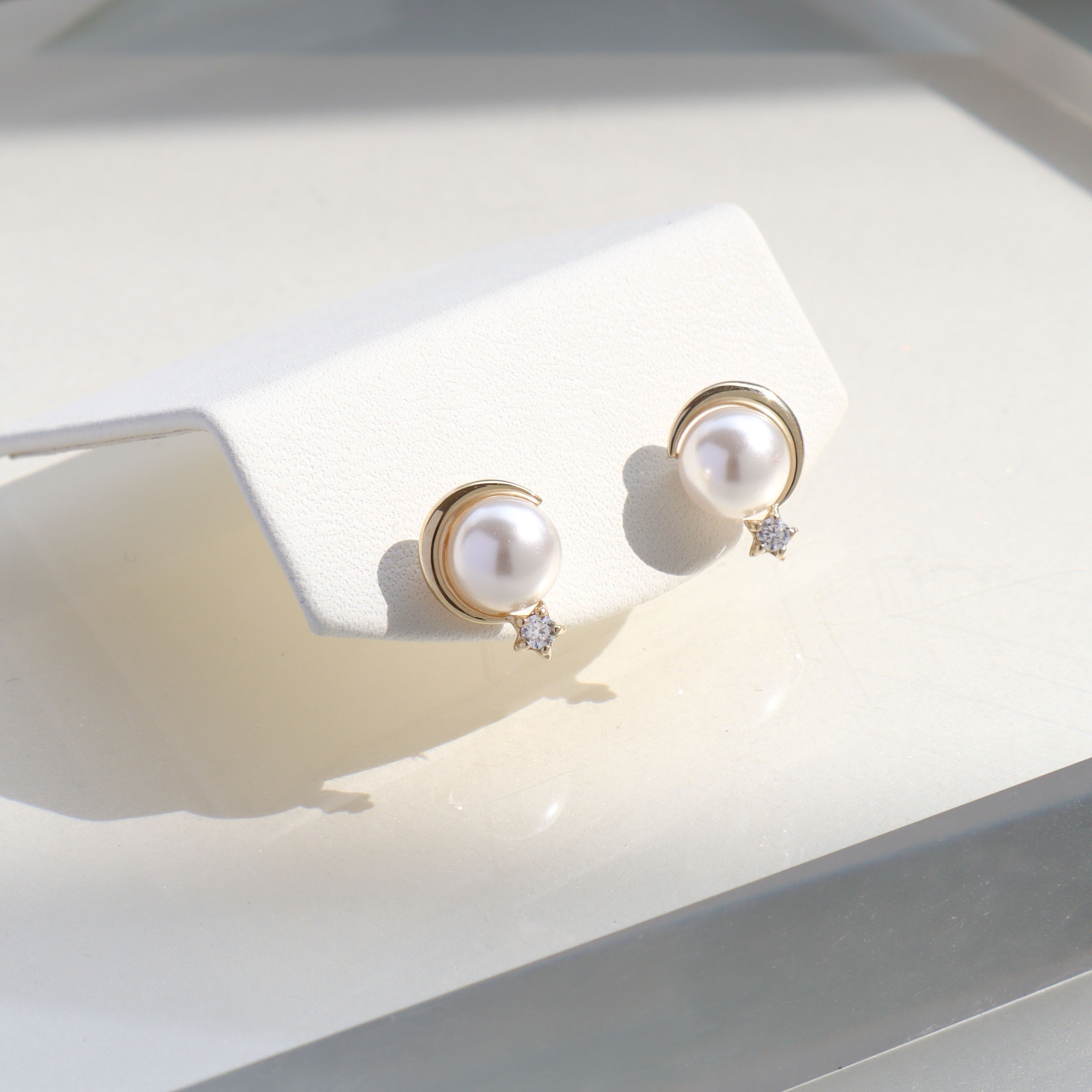 10K/星月珍珠耳環