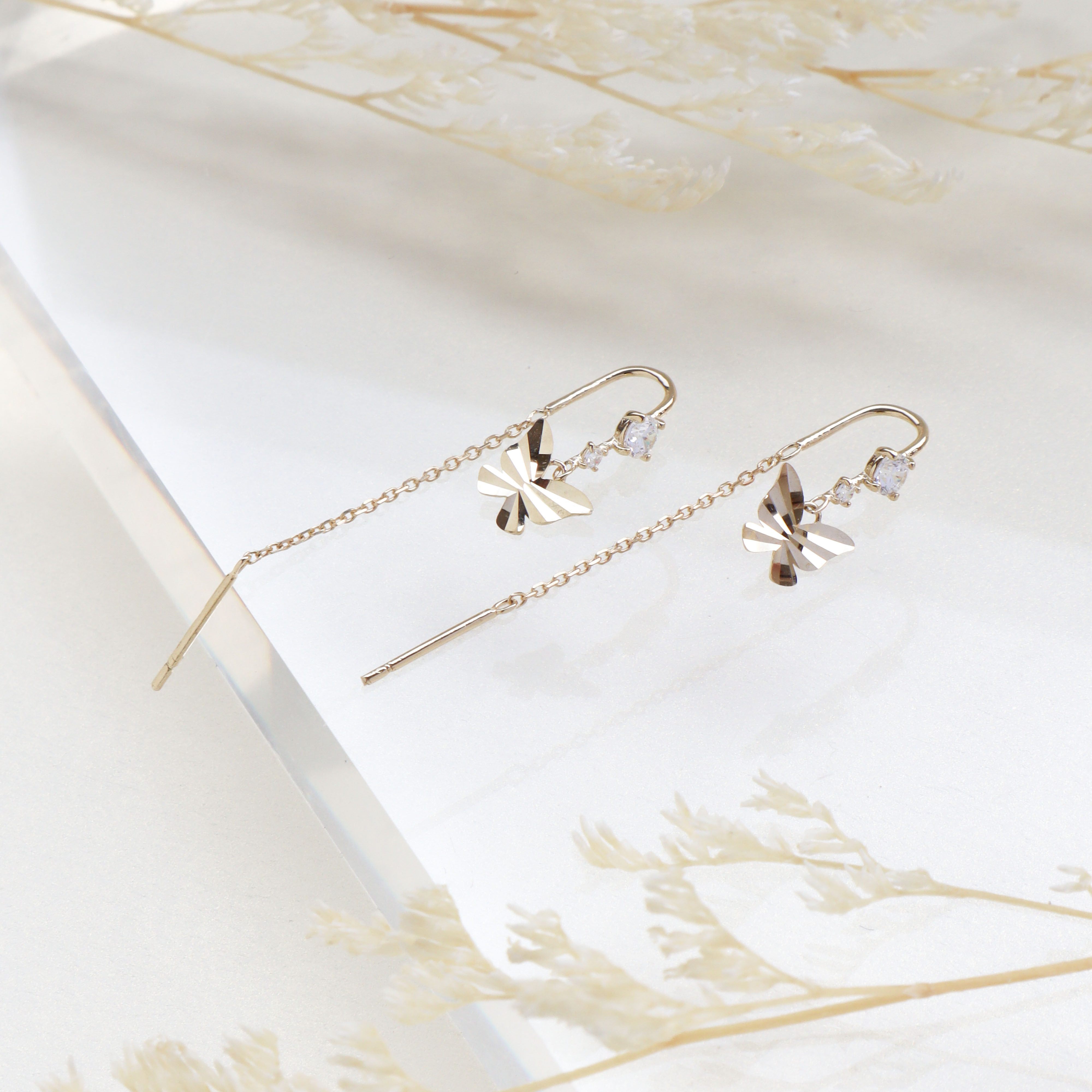 10K/垂墜蝴蝶耳環