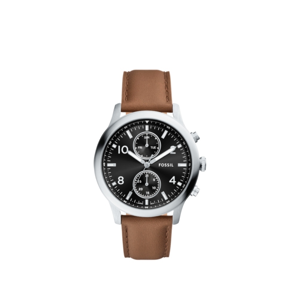 Bennett 黑面多功能棕色皮革手錶 棕色真皮錶帶 45 MM BQM7091