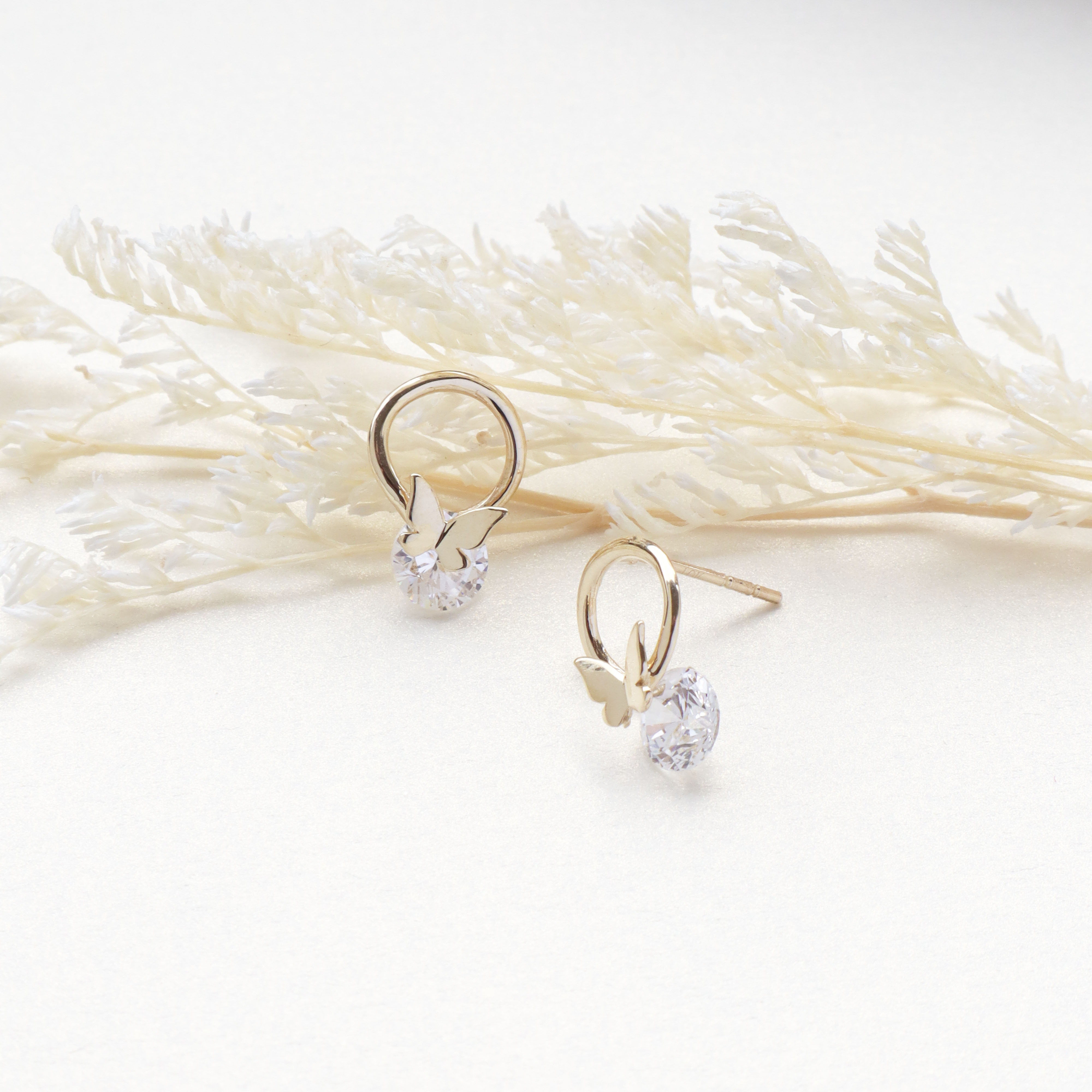 10K/蝴蝶圓舞曲閃鑽耳環