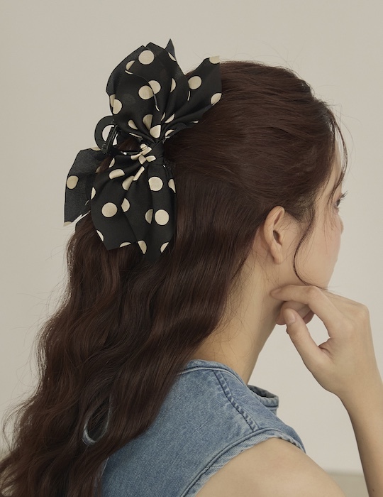 甜美蝴蝶結圓點髮夾(黑)