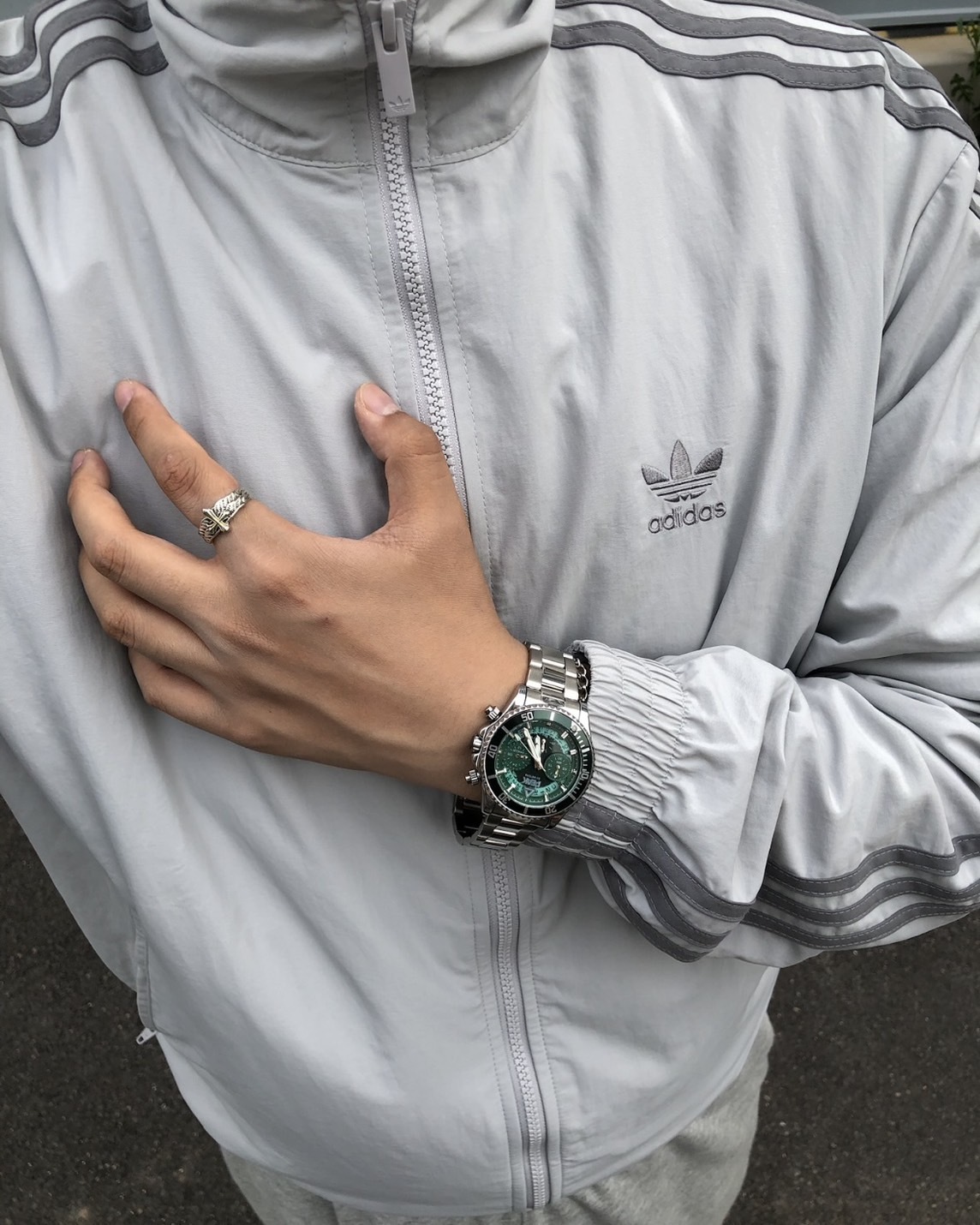 <現貨><國外限定> Adidas Originals 立領 三線 長袖 外套 奶灰