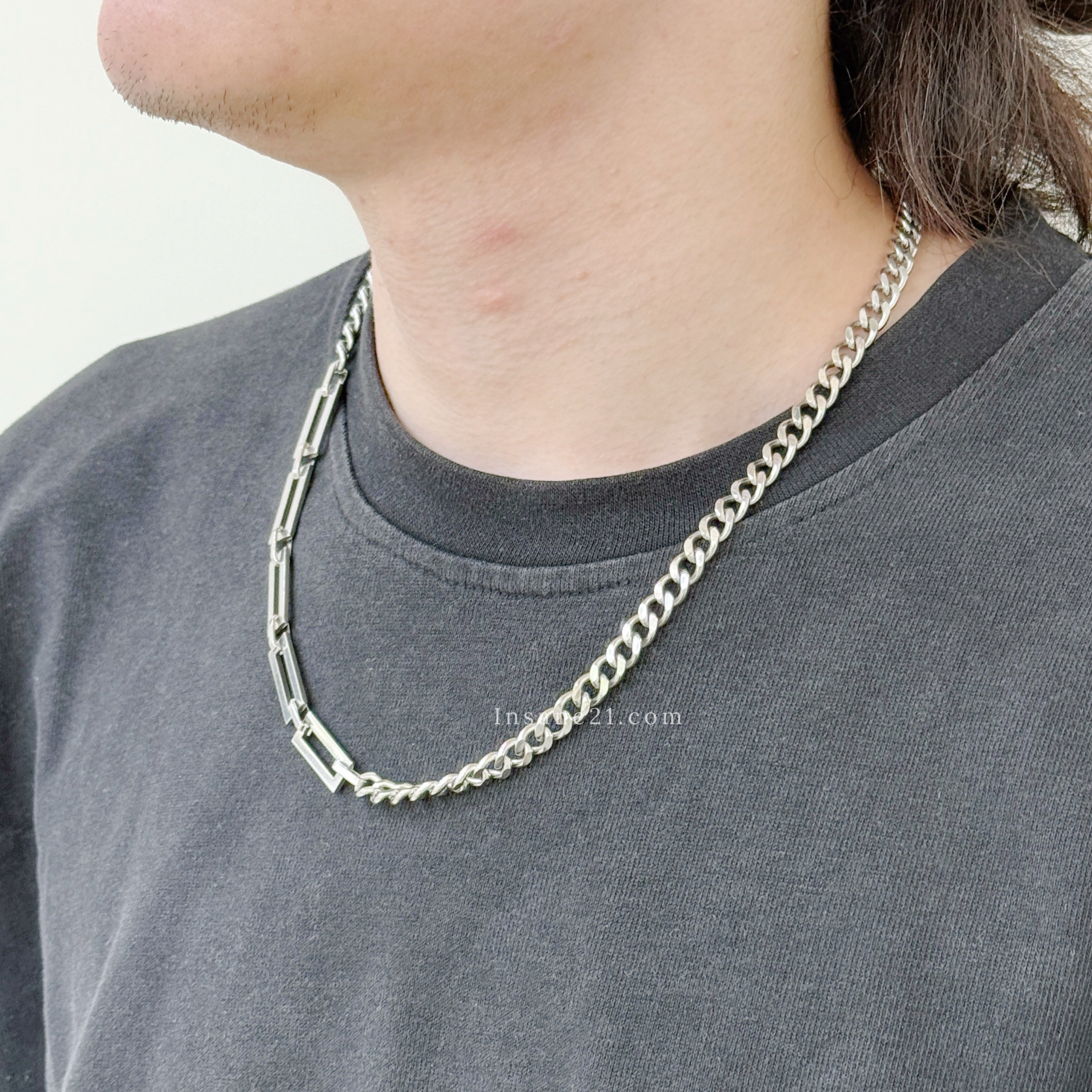 古巴項鍊 鈦鋼 長方拼接 設計感 中性 百搭