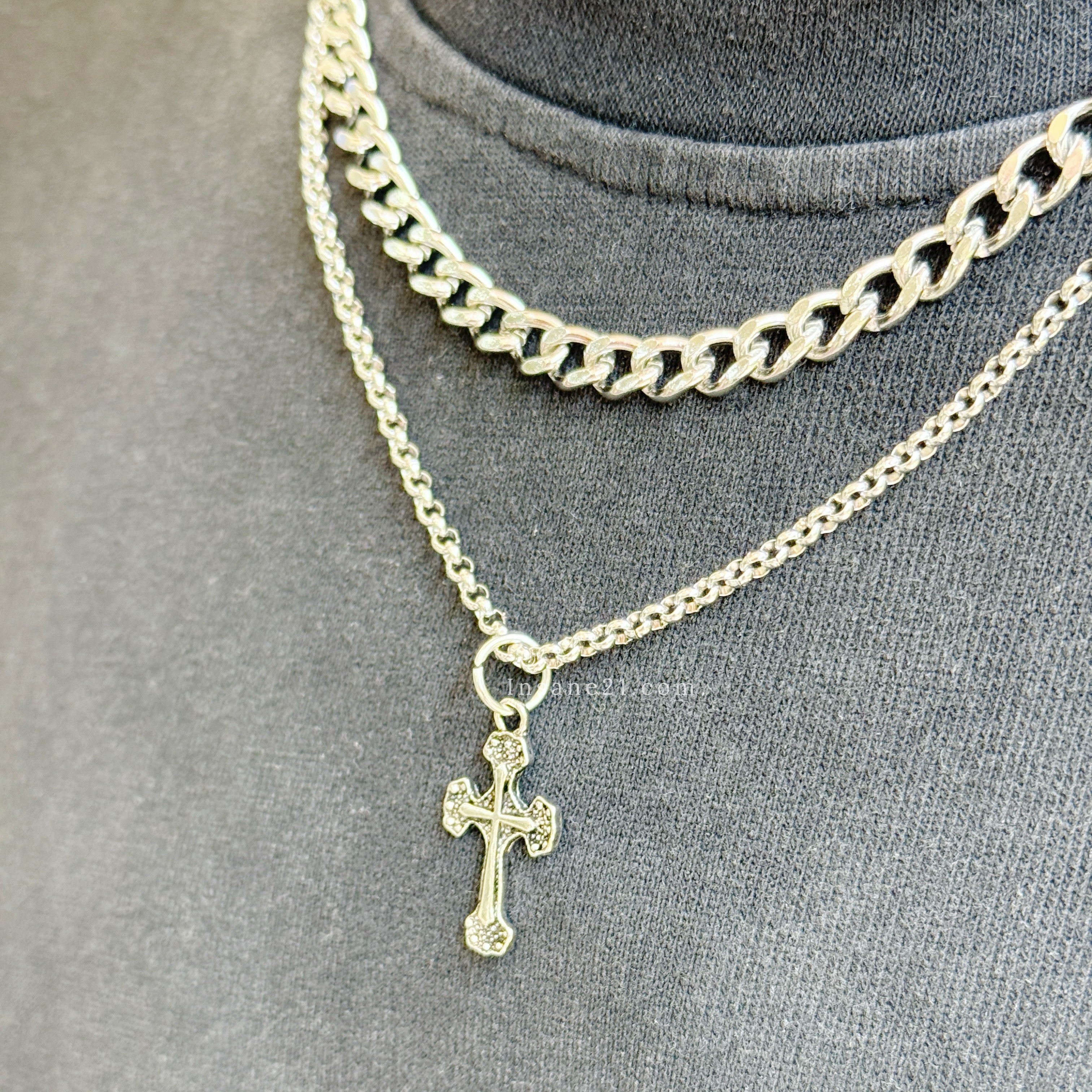 項鍊 十字架 雙鍊 粗鏈條 細鏈條 疊鏈 雙層鏈