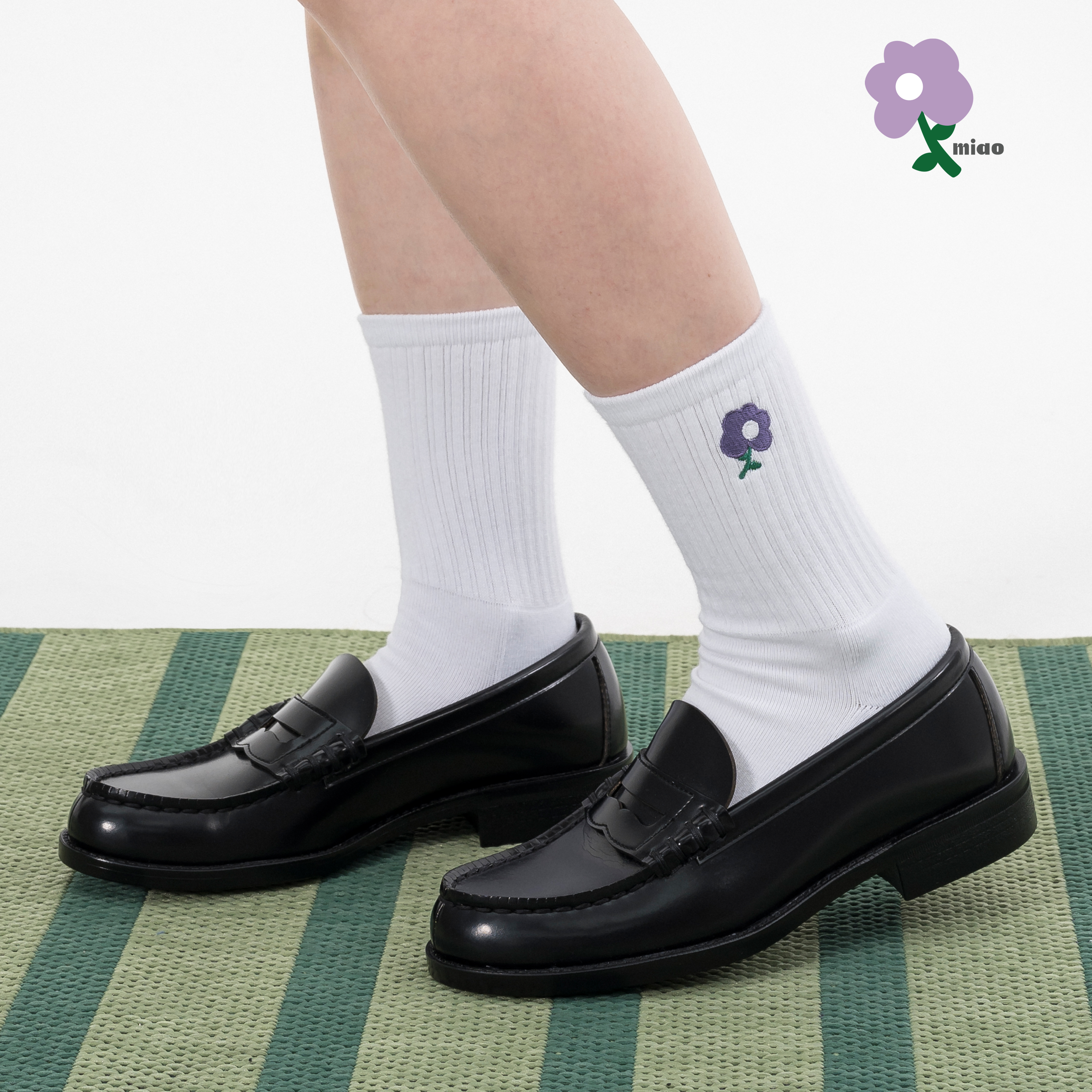 AGILITY MIAO Flowers Ribbed Socks "Purple" 紫色花朵 [MC55]