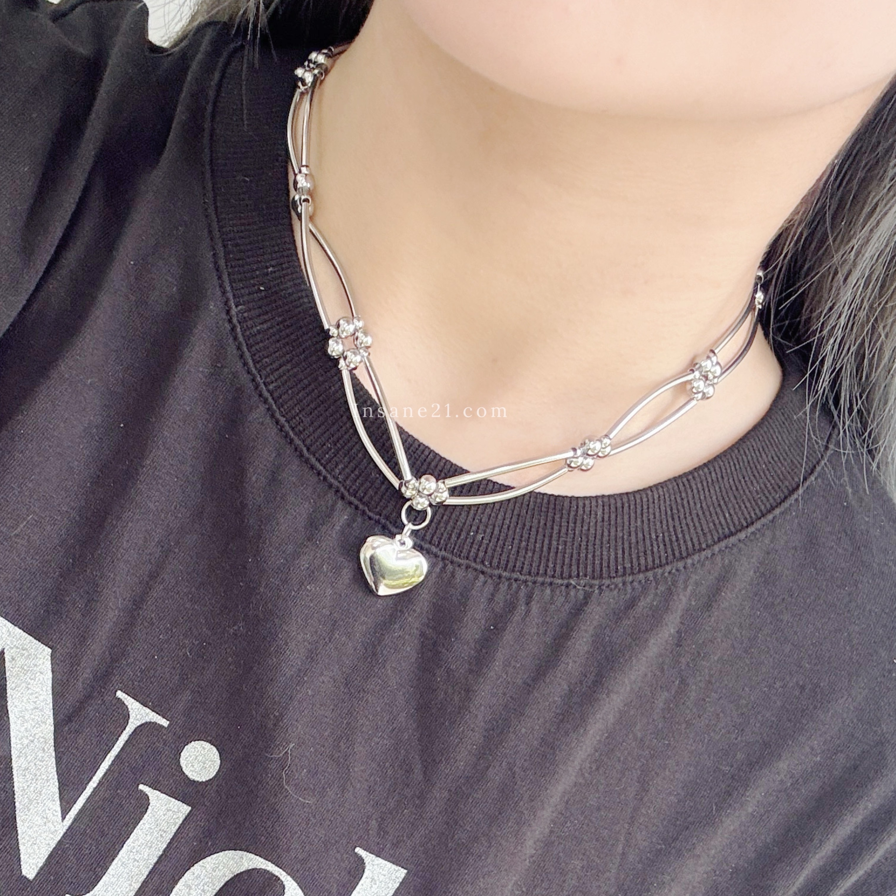 項鍊 愛心 吊墜 簍空鏈 銀珠鍊 復古感 Y2K 頸鏈