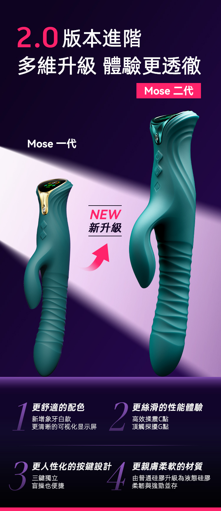 ZALO,ZALO MOSE 2,ZALO 按摩棒,兔耳按摩棒,震動按摩棒,伸縮按摩棒,G點按摩棒,高潮按摩棒,情趣用品,情趣玩具,成人玩具