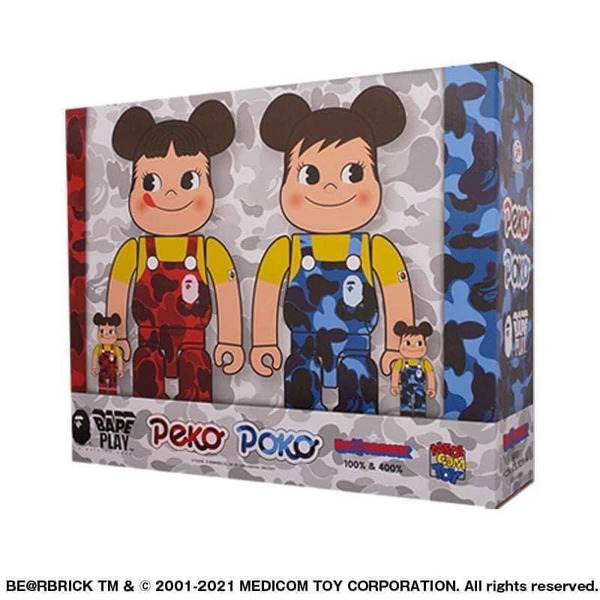 A BATHING APE BE@RBRICK BAPE peko poko 庫柏力克 聯名 不二家 奶妹 奶弟 100 + 400% 兩隻一套 現貨