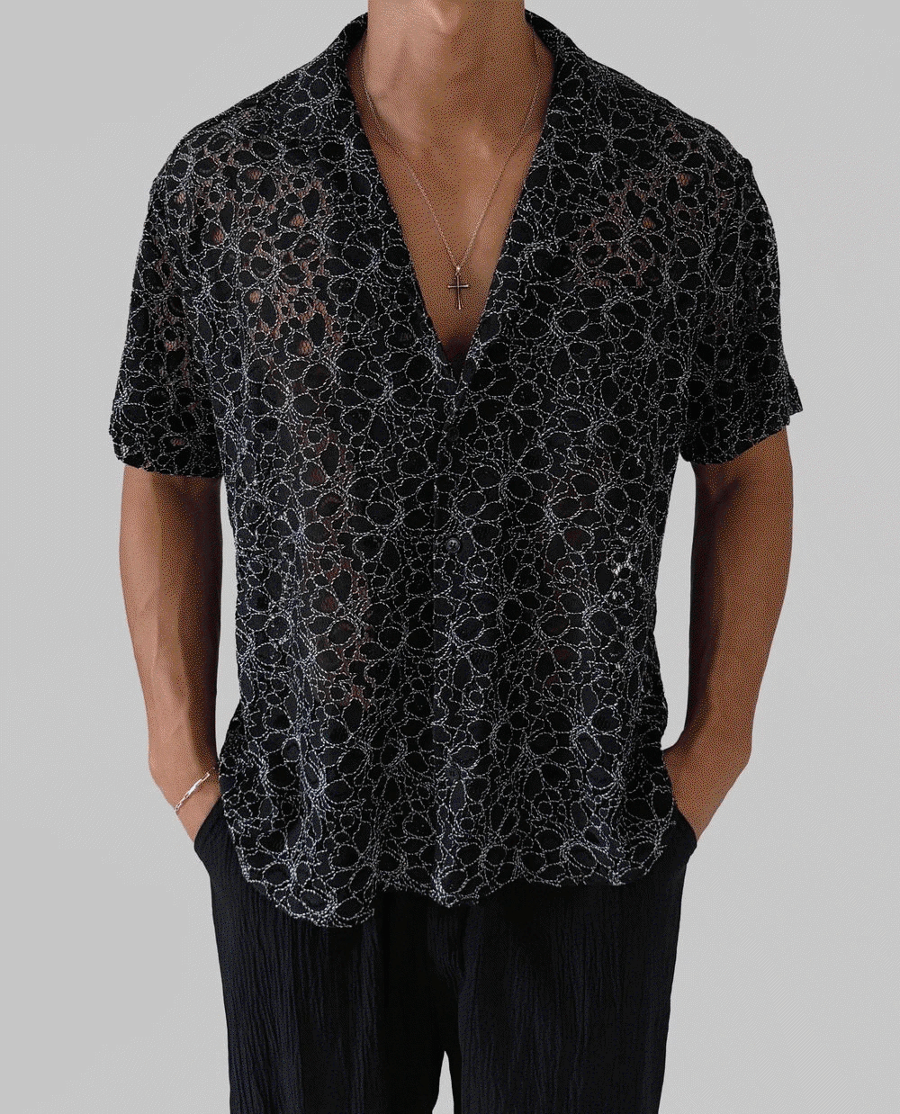 蕾絲碎花短袖襯衫