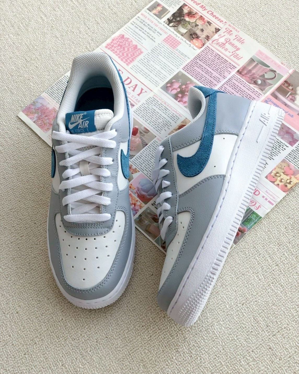 Nike Air Force 1'07 LV8 雲霧灰藍 麂皮 皮革 拼接 復古 AF1 低筒休閒鞋