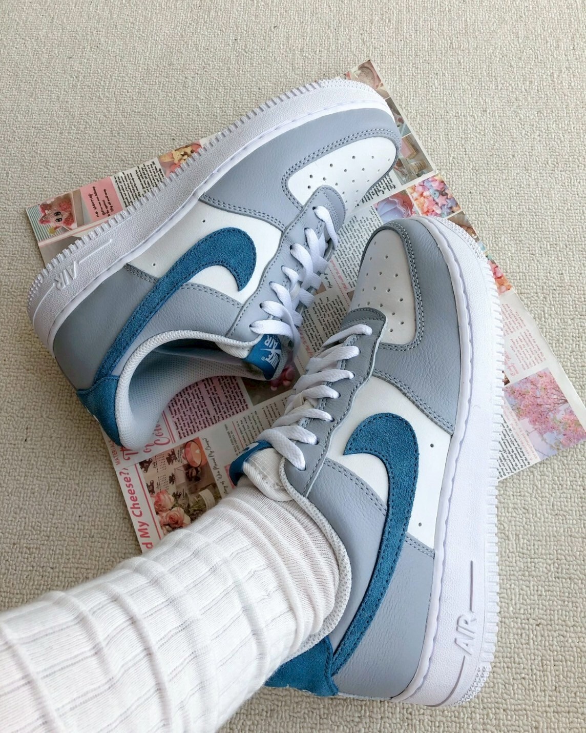 Nike Air Force 1'07 LV8 雲霧灰藍 麂皮 皮革 拼接 復古 AF1 低筒休閒鞋