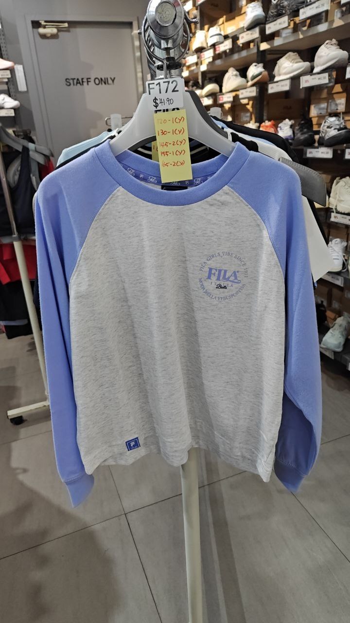 [K] FILA PALE BLUE KID'S RAGLAN CROP T-SHIRT, FK2RLG1302F-PBL (F172)
