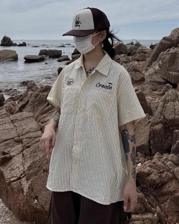 英文字直間短袖恤衫 TAC-0280S