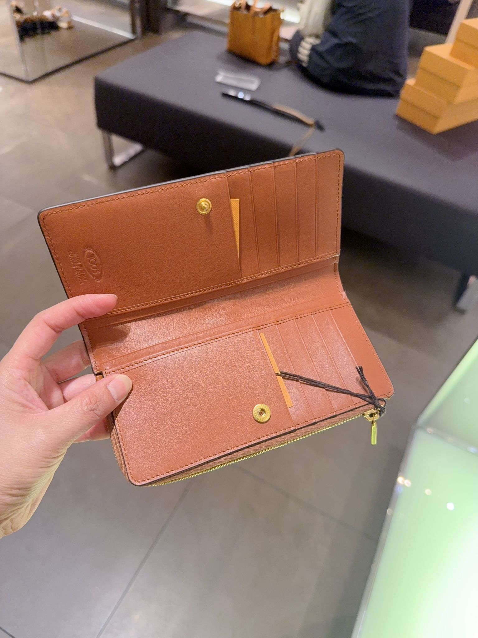 Tods TSV New Carte T logo Zip around long wallet Camel