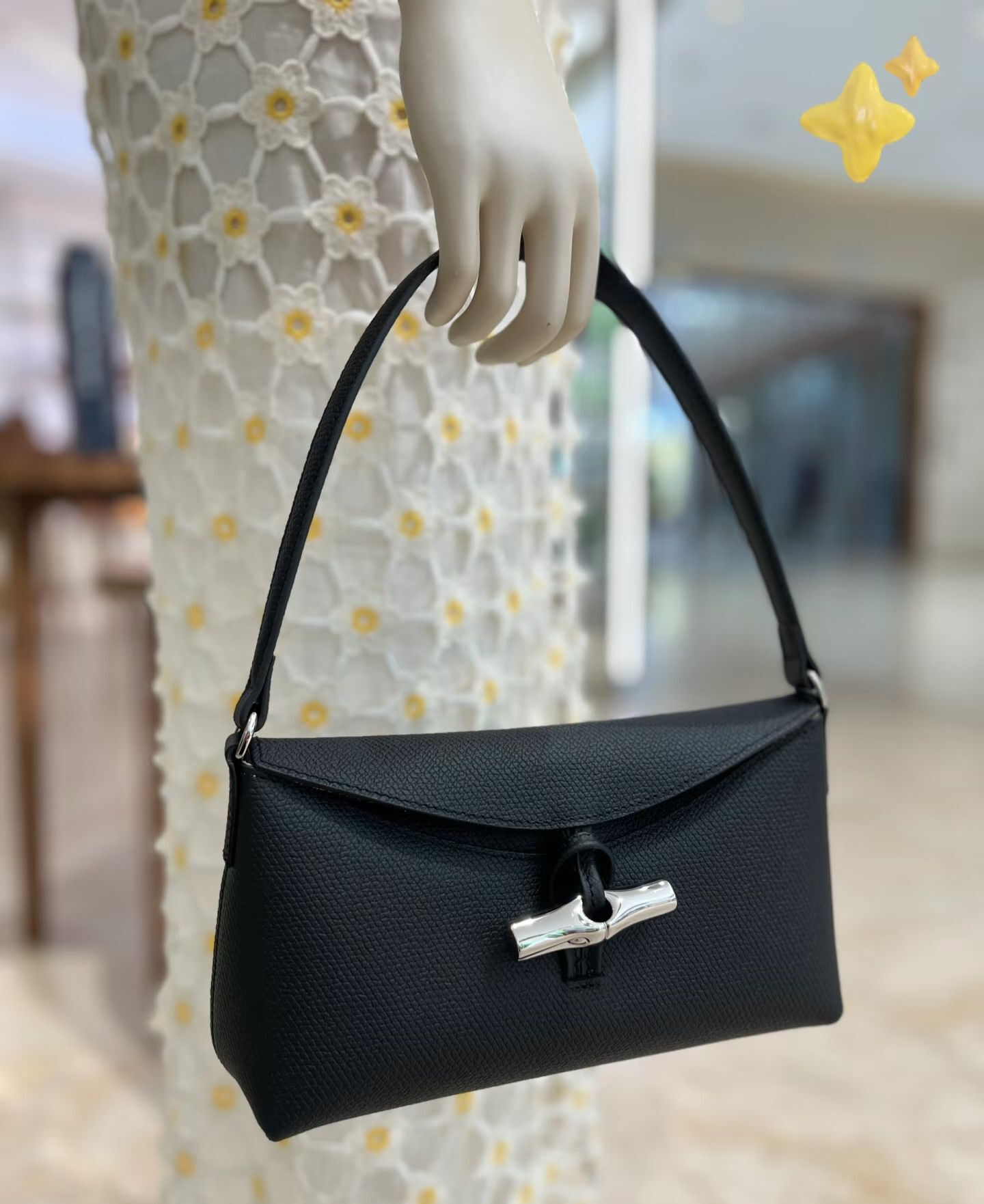 Longchamp Roseau Hobo Shoulder Bag Black 10152