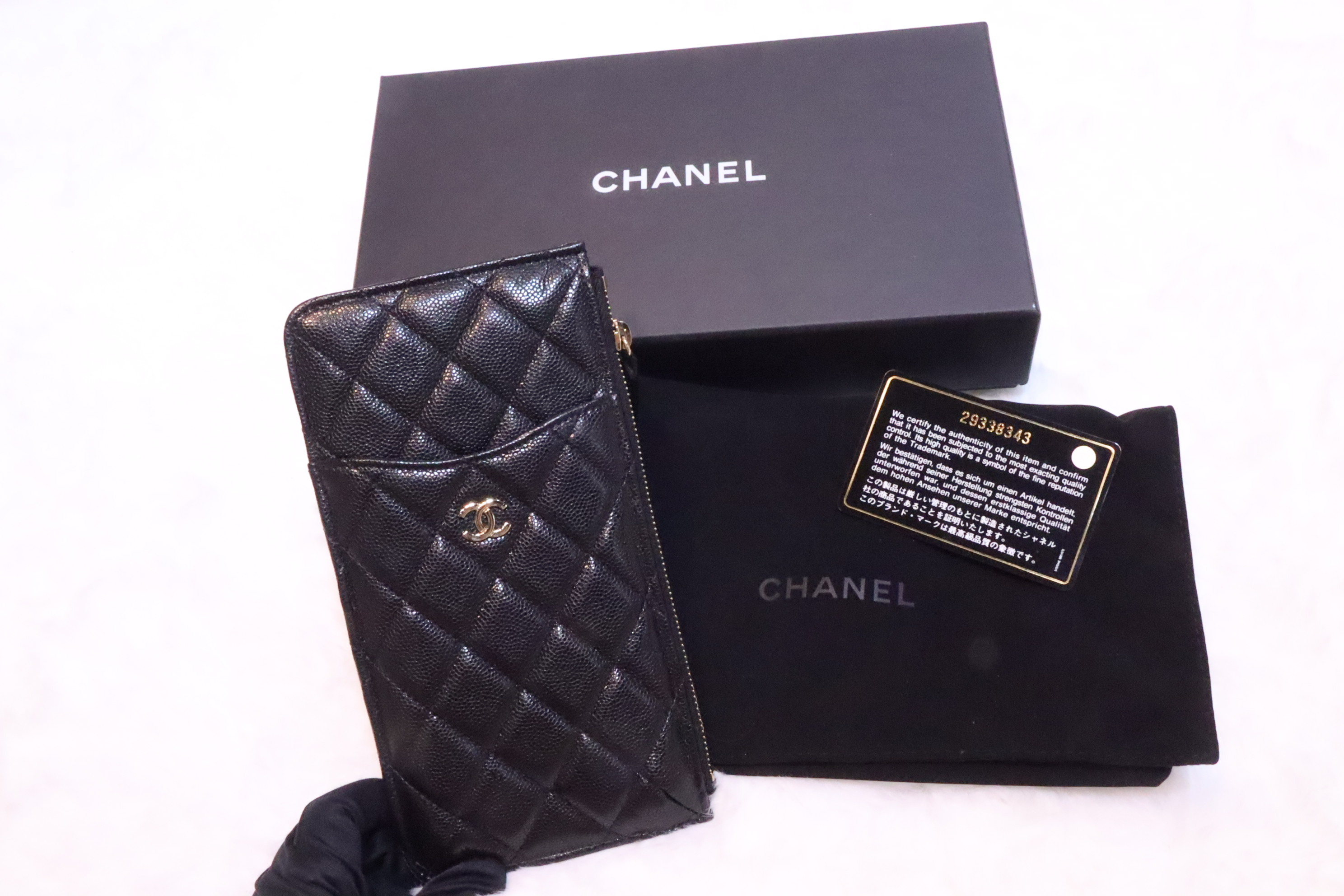 Chanel黑色金扣荔枝皮長wallet🖤