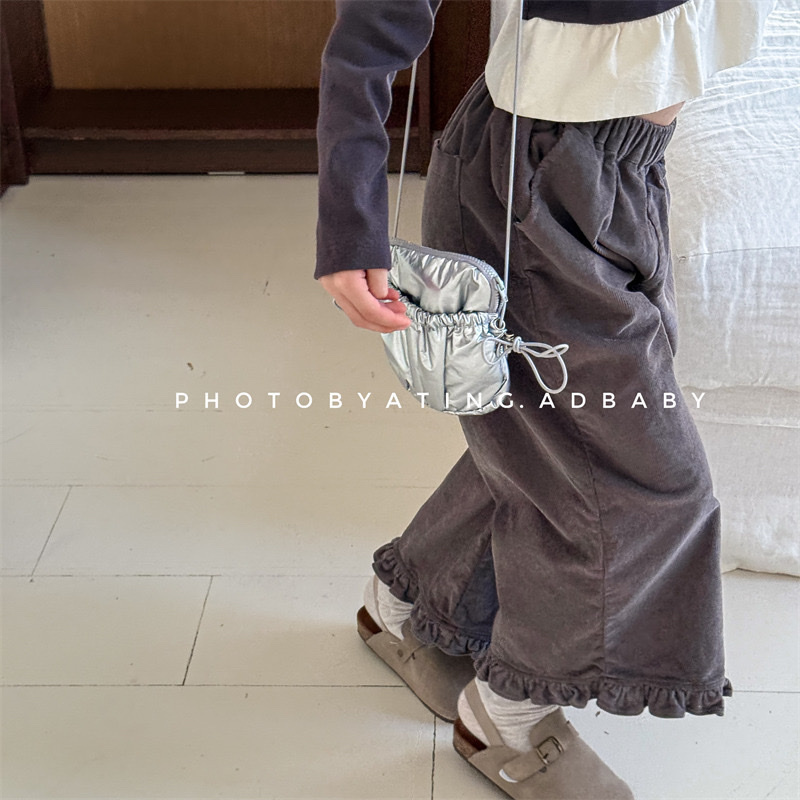 九分燈芯絨花邊褲