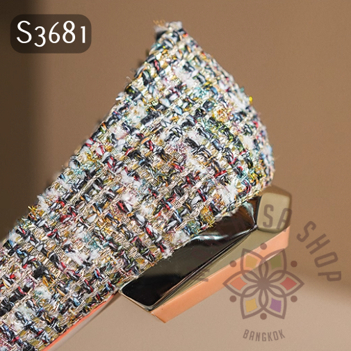 S3681 - 頭層小羊皮布面金屬鞋頭尖頭平底鞋