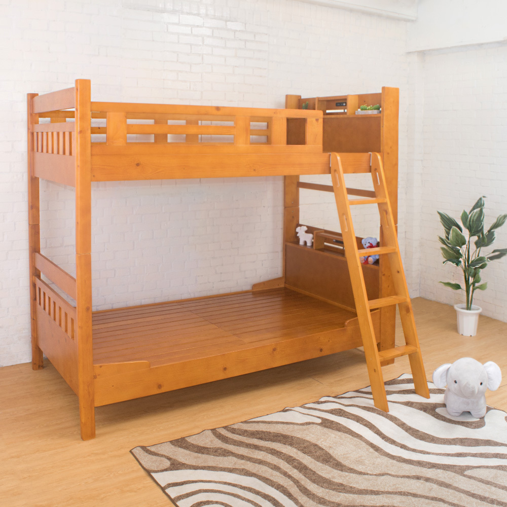 德克斯3.7尺單人實木書架雙層床架