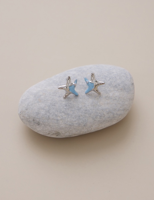湛藍海星。銀針耳環