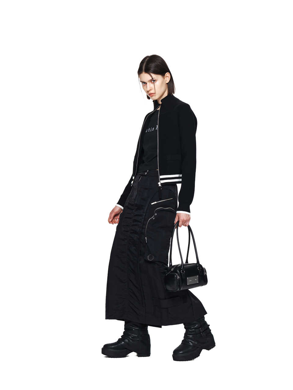 SPELL POINT STRIPE KNIT CARDIGAN IN BLACK