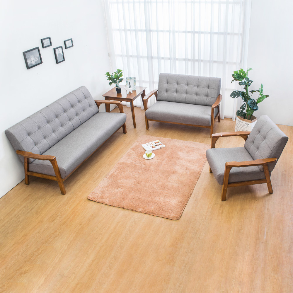 森克實木貓抓皮沙發椅組合(1人+2人+3人)(柚木色)(四色可選)