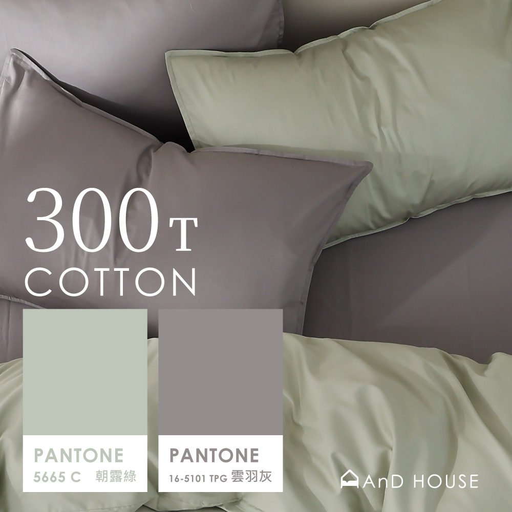 300織精梳純棉｜100%純棉｜雙色配｜雲羽灰ｘ朝露綠