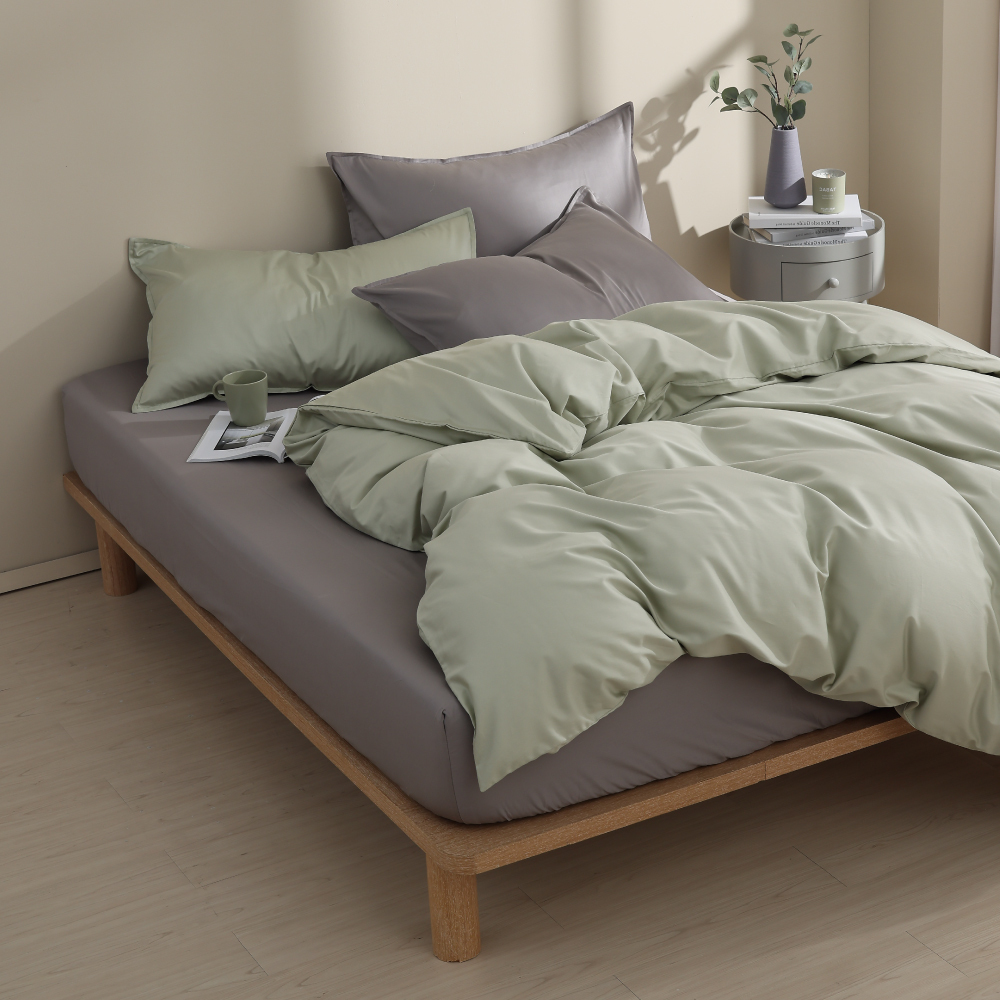 300織精梳純棉｜100%純棉｜雙色配｜雲羽灰ｘ朝露綠