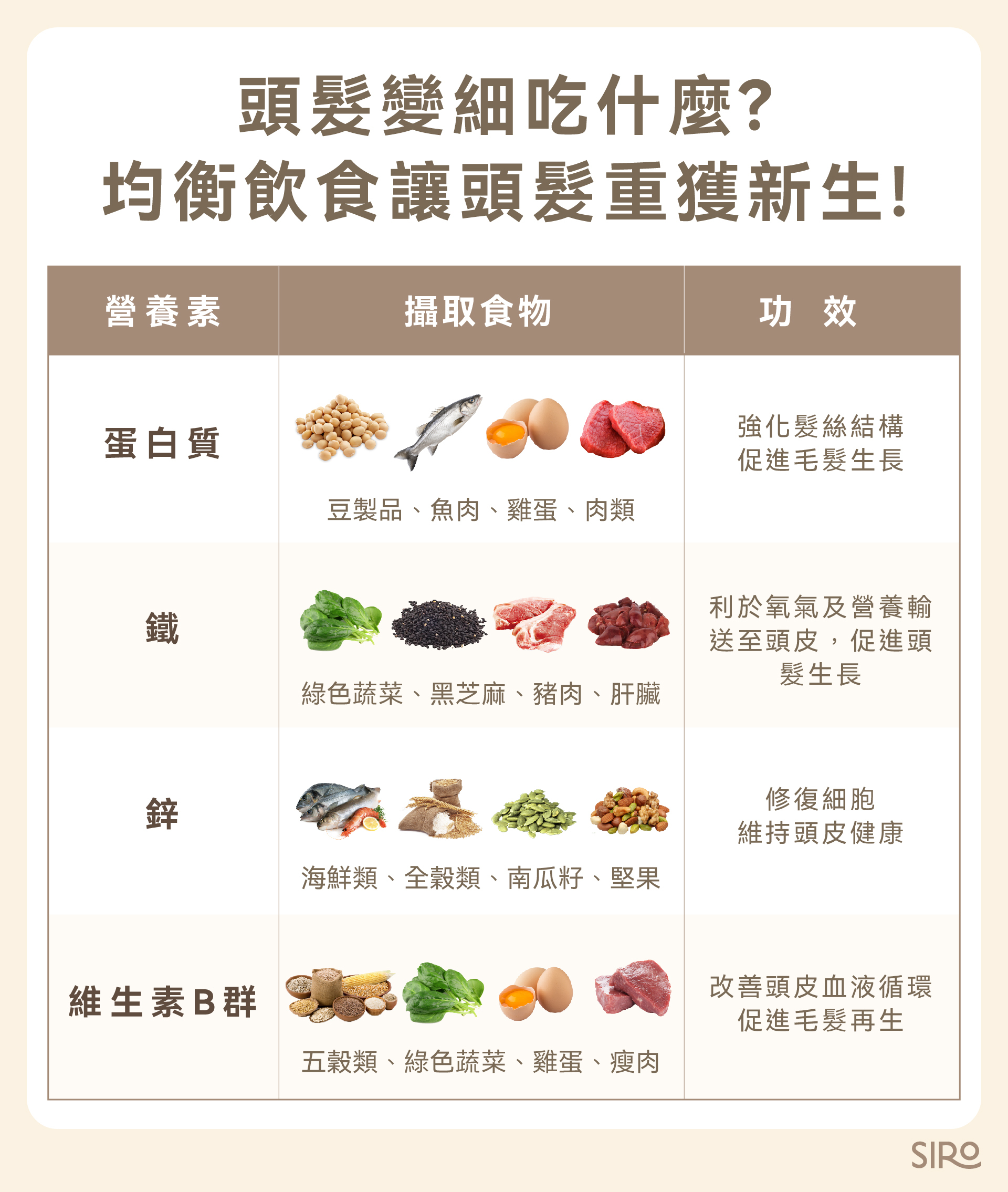 頭髮變細要吃這些：蛋白質、鐵、鋅、維生素B群