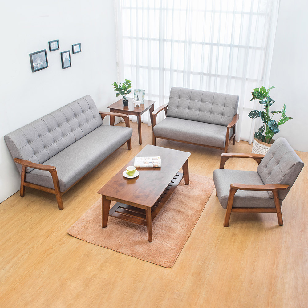 森克實木貓抓皮沙發客廳組(1+2+3人+大小茶几)(柚木色)(四色可選)