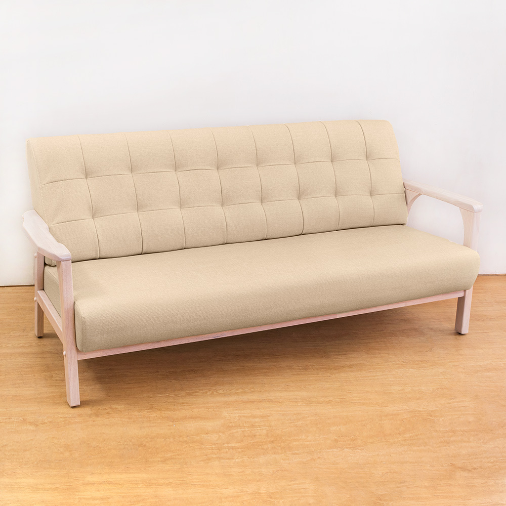 森克實木貓抓皮沙發三人椅/三人座(洗白色)(四色可選)