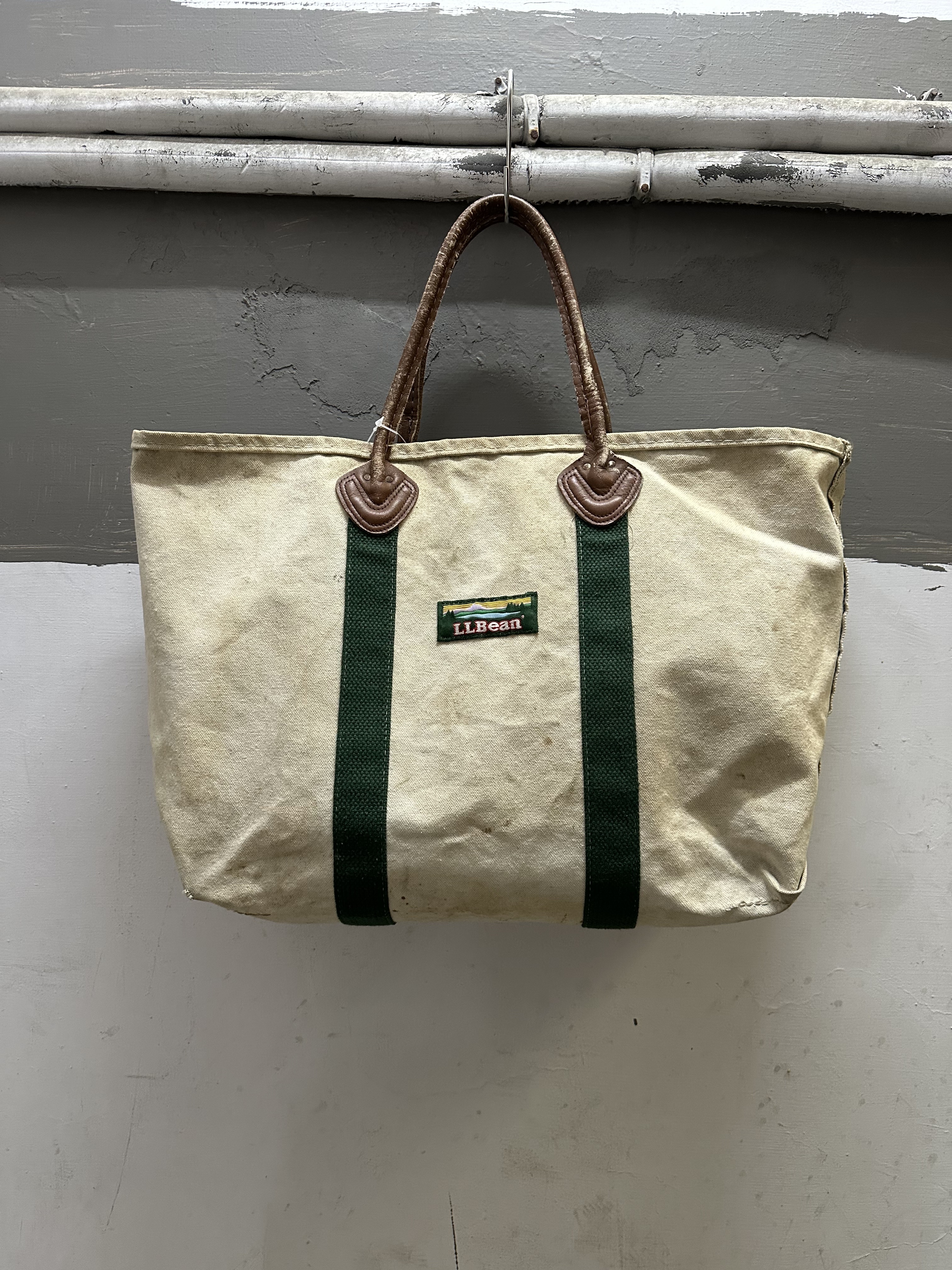 80s LL BEAN Tote Bag *Leather Handle Size L