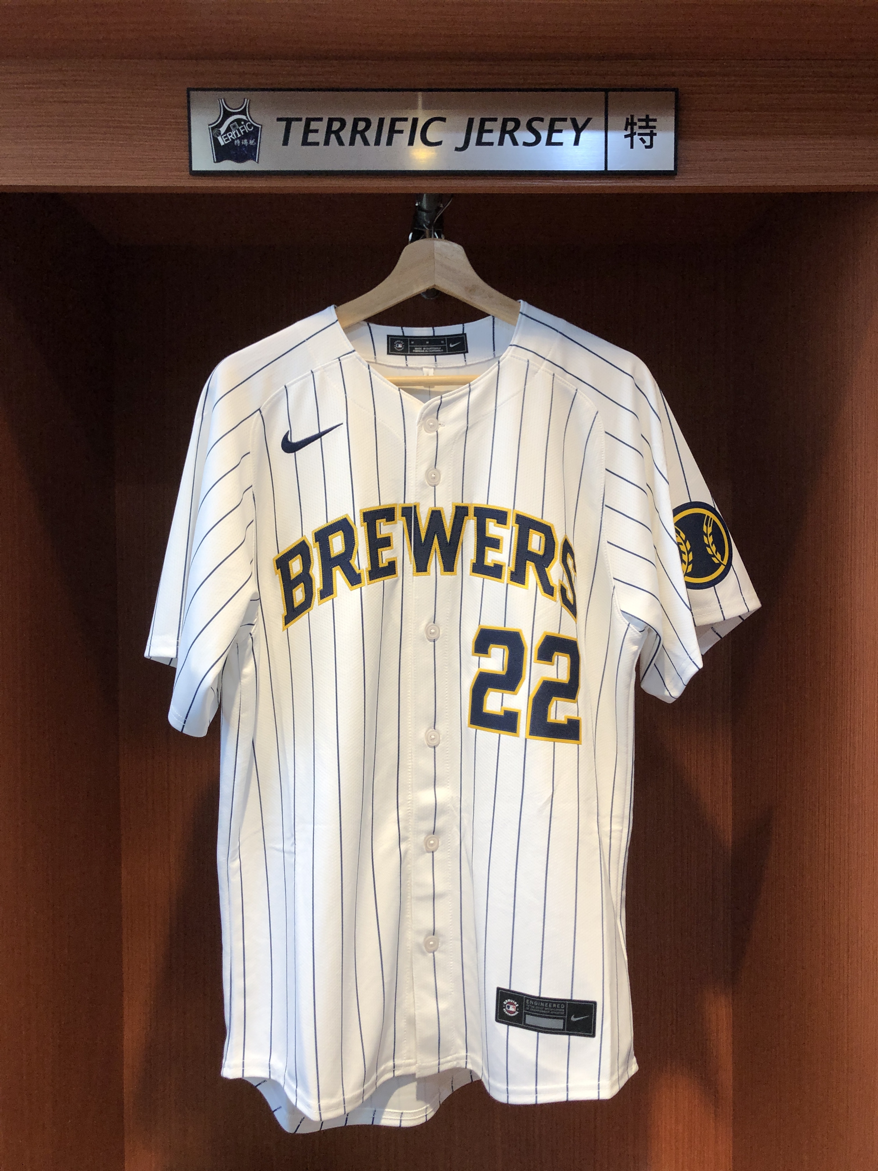 MLB球衣 Christian Yelich 密爾瓦基釀酒人白條紋 Nike Limited Player Name Jersey 球迷版 熱轉印 全新