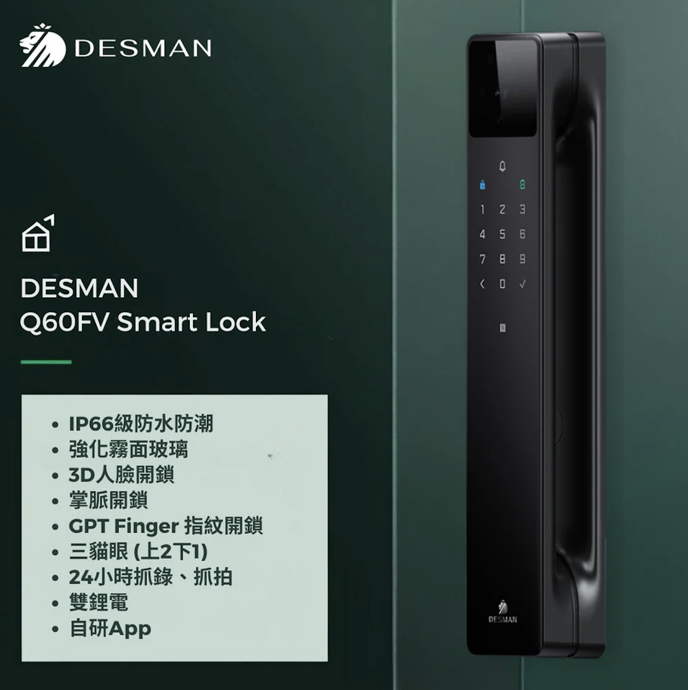 DESMAN 德施曼 Q60FV 電子門鎖 連基本安裝及2年保養