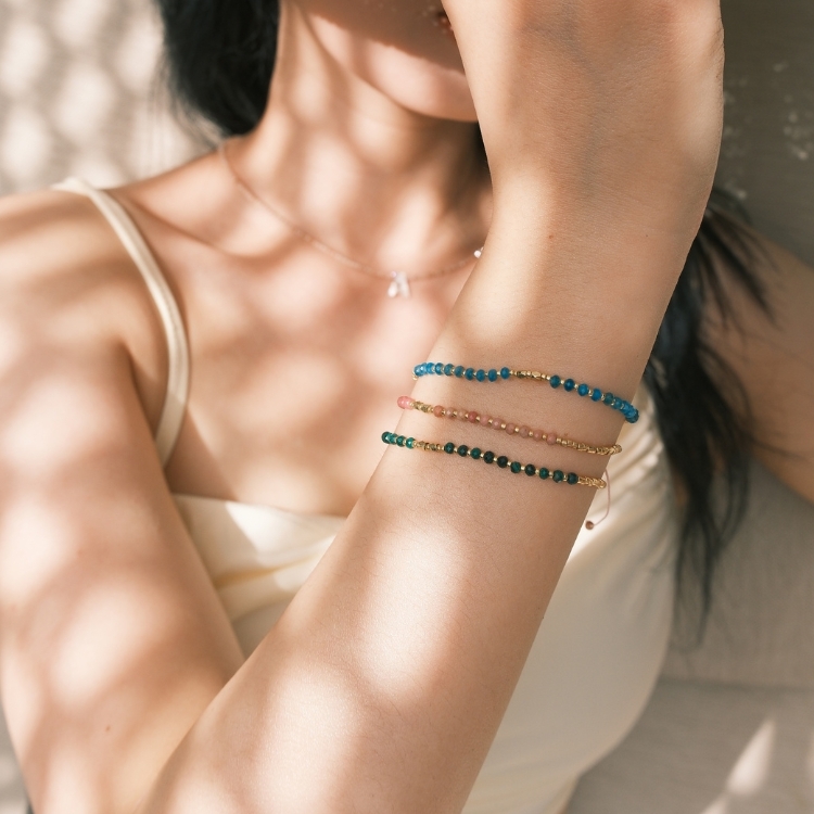 夏日心願系列 天然石許願手繩手鏈 共4款 紅紋石 孔雀石 藍磷灰石 葡萄石