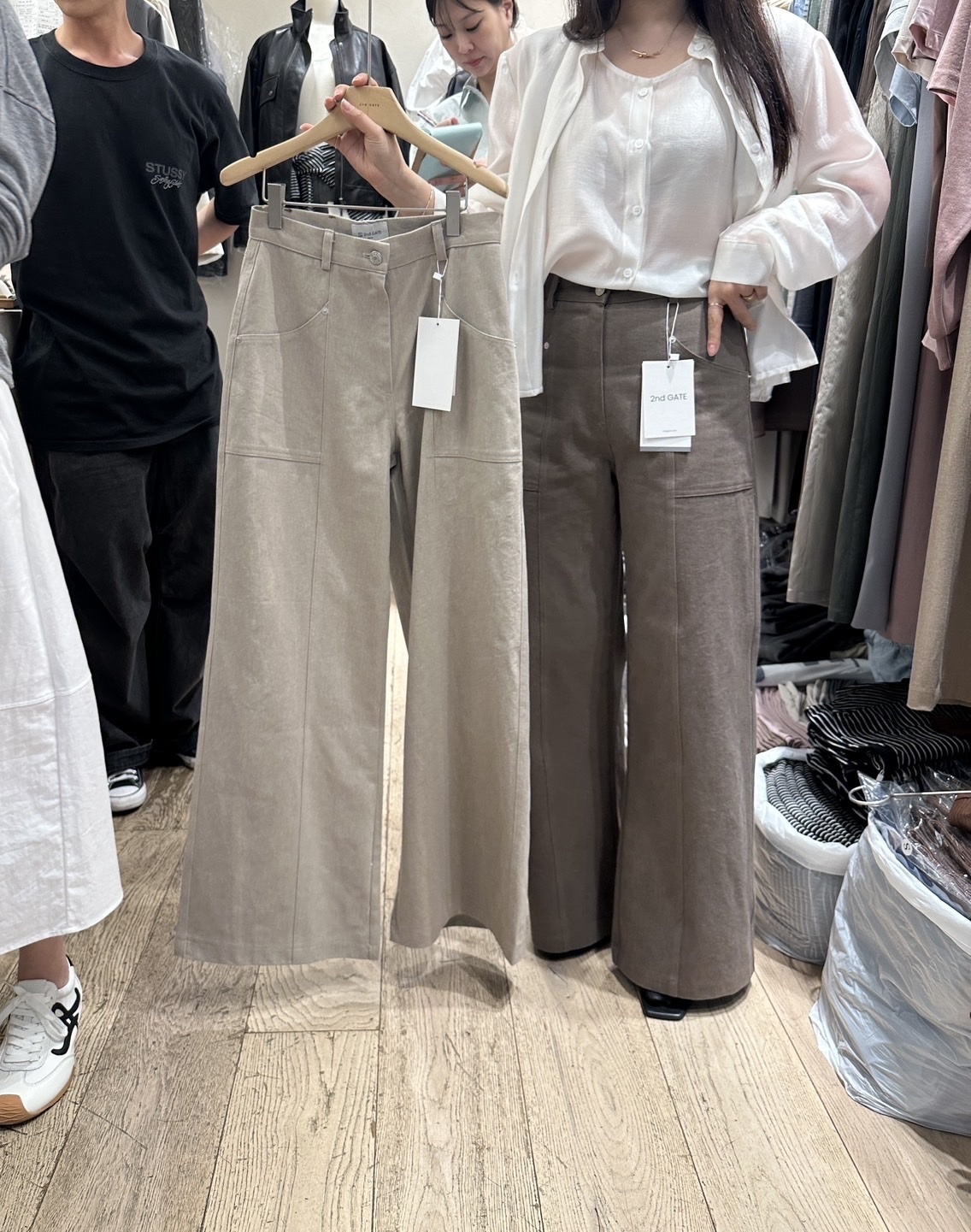 【韓國連線款】純色車線口袋直筒寬褲