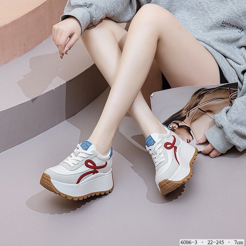 6086-3韓國真皮撞色拼接鬆糕運動鞋