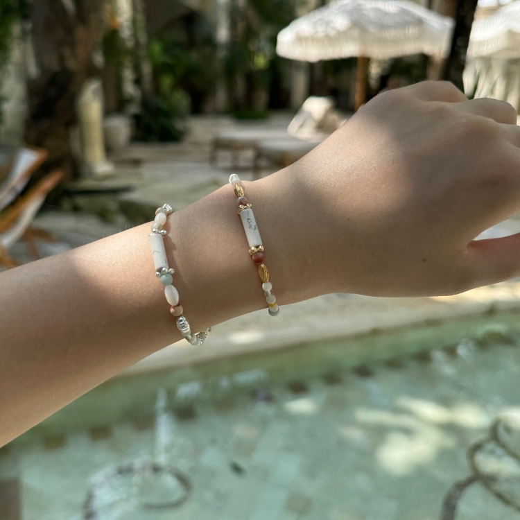 貝蜜假期系列 貝貝海風 蜜蜜陽光 白松石 手鏈 金／銀 二色 獨家手工設計款