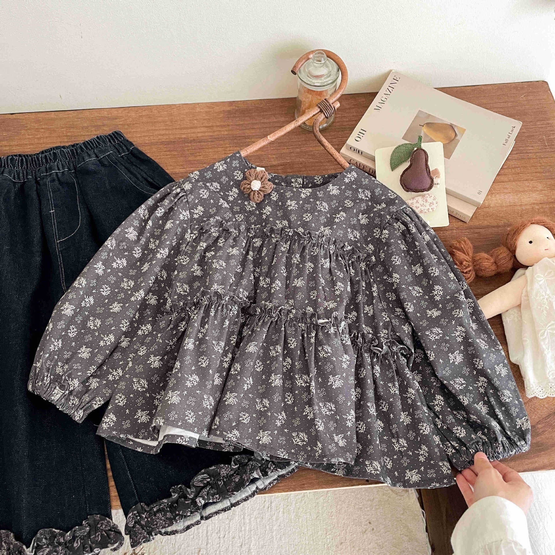 碎花上衣/碎花拼接寬褲