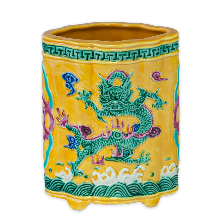 鹿港窯禮品館|素三彩筆筒 明清傳統釉彩工藝 典雅龍紋陶瓷收藏推薦