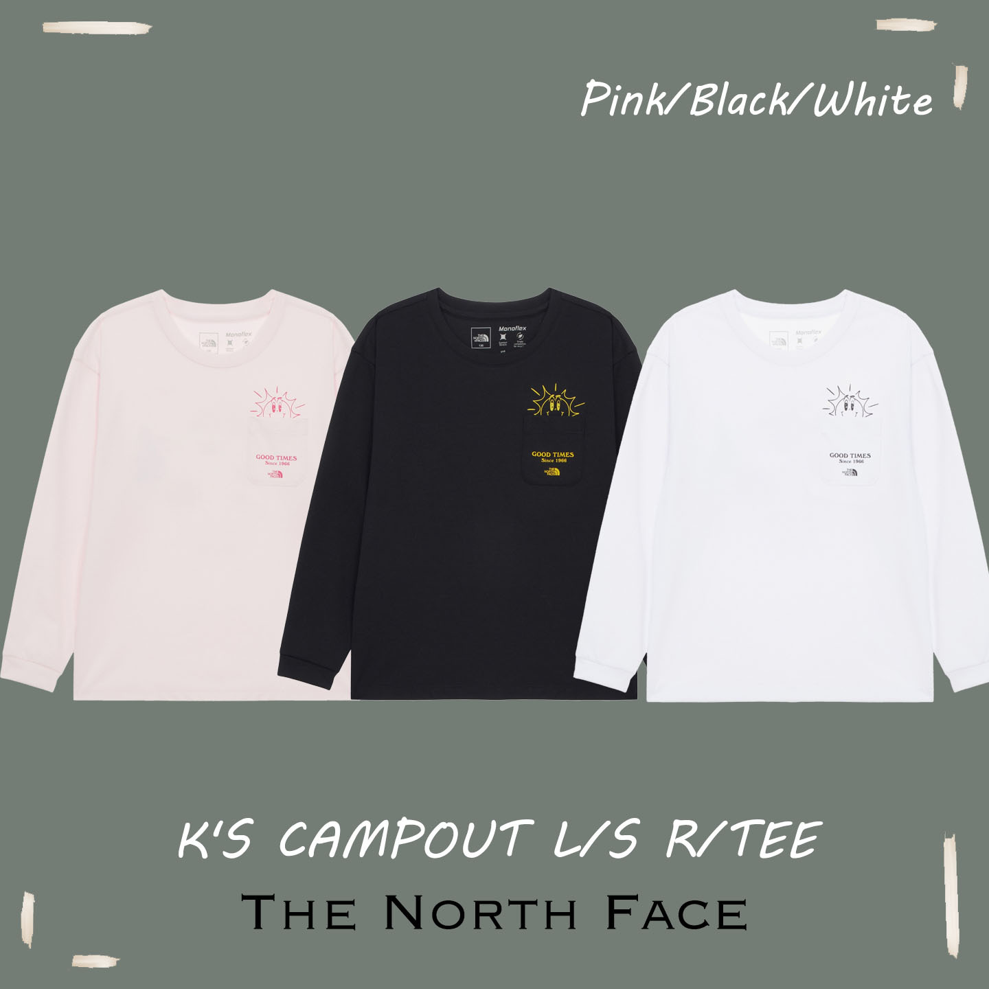 【OWN】The North Face 薄長袖 秋季 休閒 長袖 上衣 兒童 小孩 白色 黑色 粉色