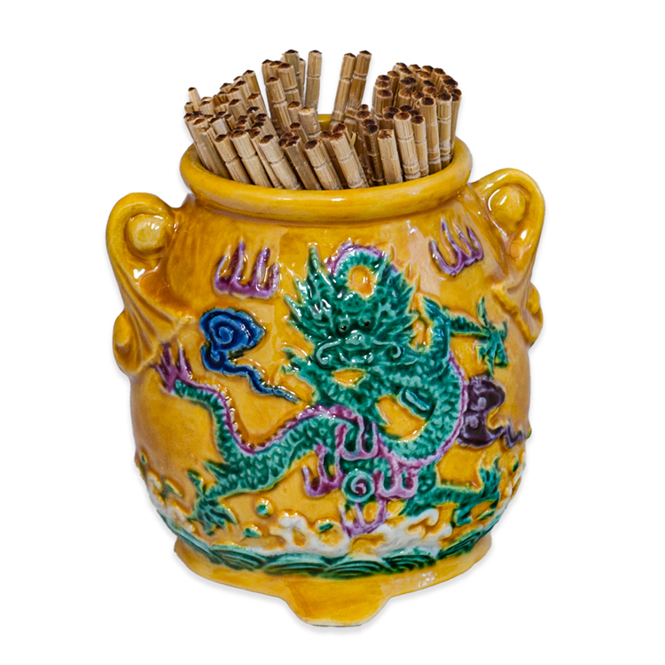 鹿港窯禮品館|素三彩牙籤罐 手工彩繪陶瓷罐 中式復古家居擺設推薦