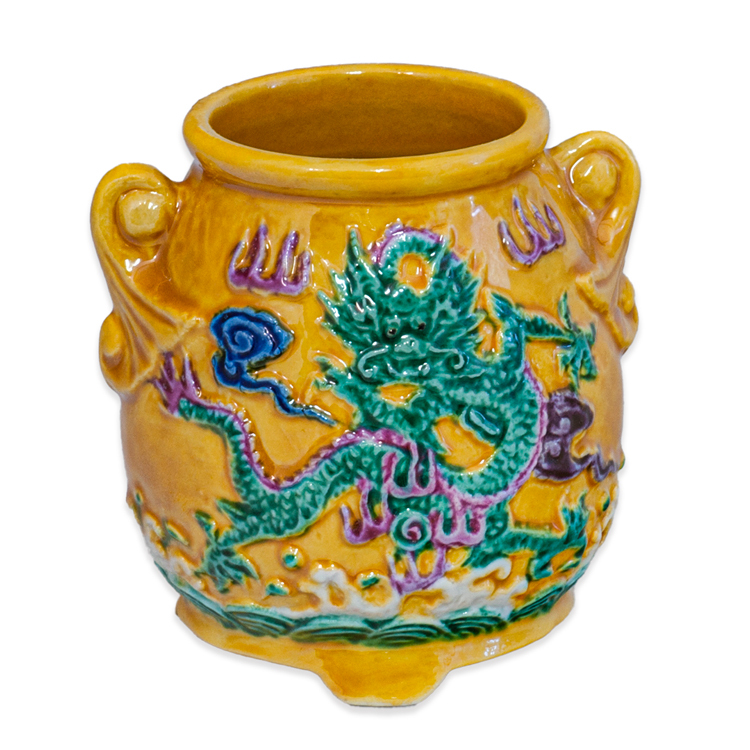 鹿港窯禮品館|素三彩牙籤罐 手工彩繪陶瓷罐 中式復古家居擺設推薦