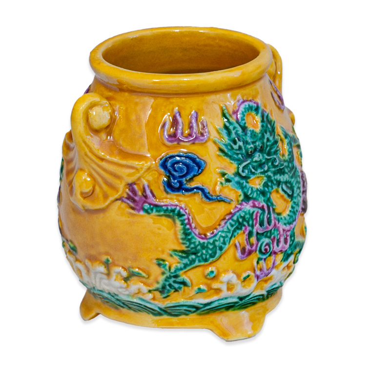 鹿港窯禮品館|素三彩牙籤罐 手工彩繪陶瓷罐 中式復古家居擺設推薦