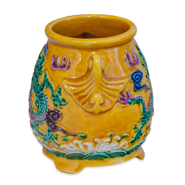 鹿港窯禮品館|素三彩牙籤罐 手工彩繪陶瓷罐 中式復古家居擺設推薦