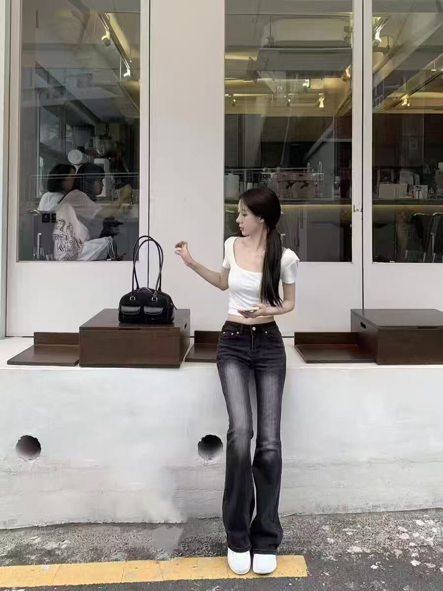 刷色彈力喇叭褲